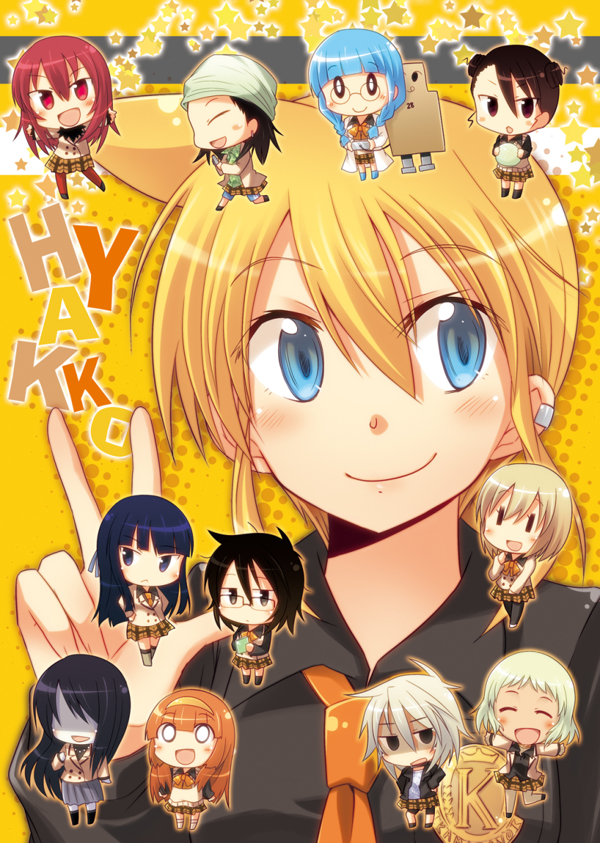 6+girls, :<, andou_nene, aqua_hair, bike_shorts, blue_eyes, braid, bread