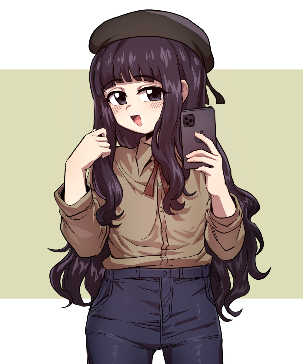 1girl, alternate_costume, blush, buttons, cardcaptor_sakura, daidouji_tomoyo, denim, gggoturi