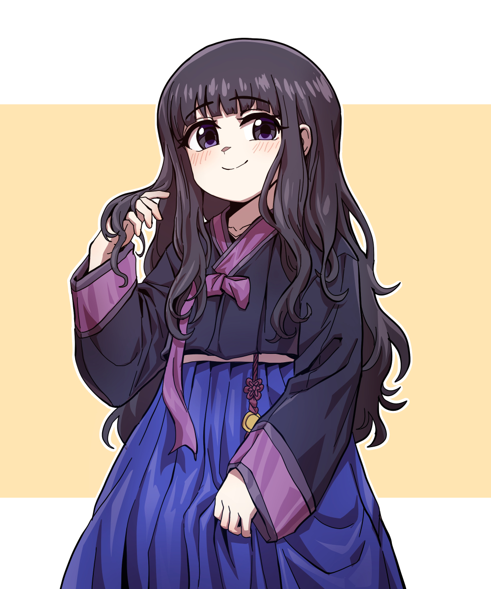 1girl, alternate_costume, blush, cardcaptor_sakura, daidouji_tomoyo, dress, gggoturi, hand_in_own_hair