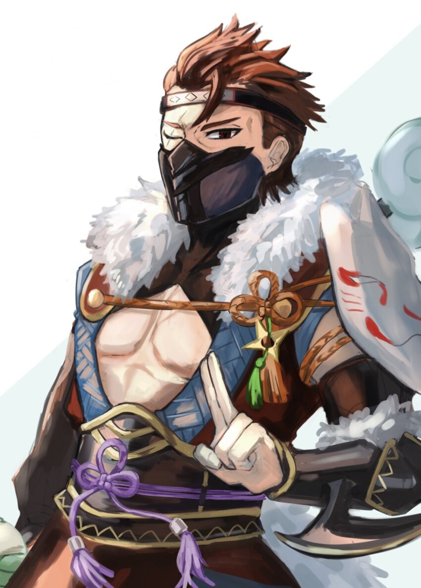 1boy, fire_emblem, fire_emblem_fates, fire_emblem_heroes, fox_mask, fur_trim, highres, leon0630claude