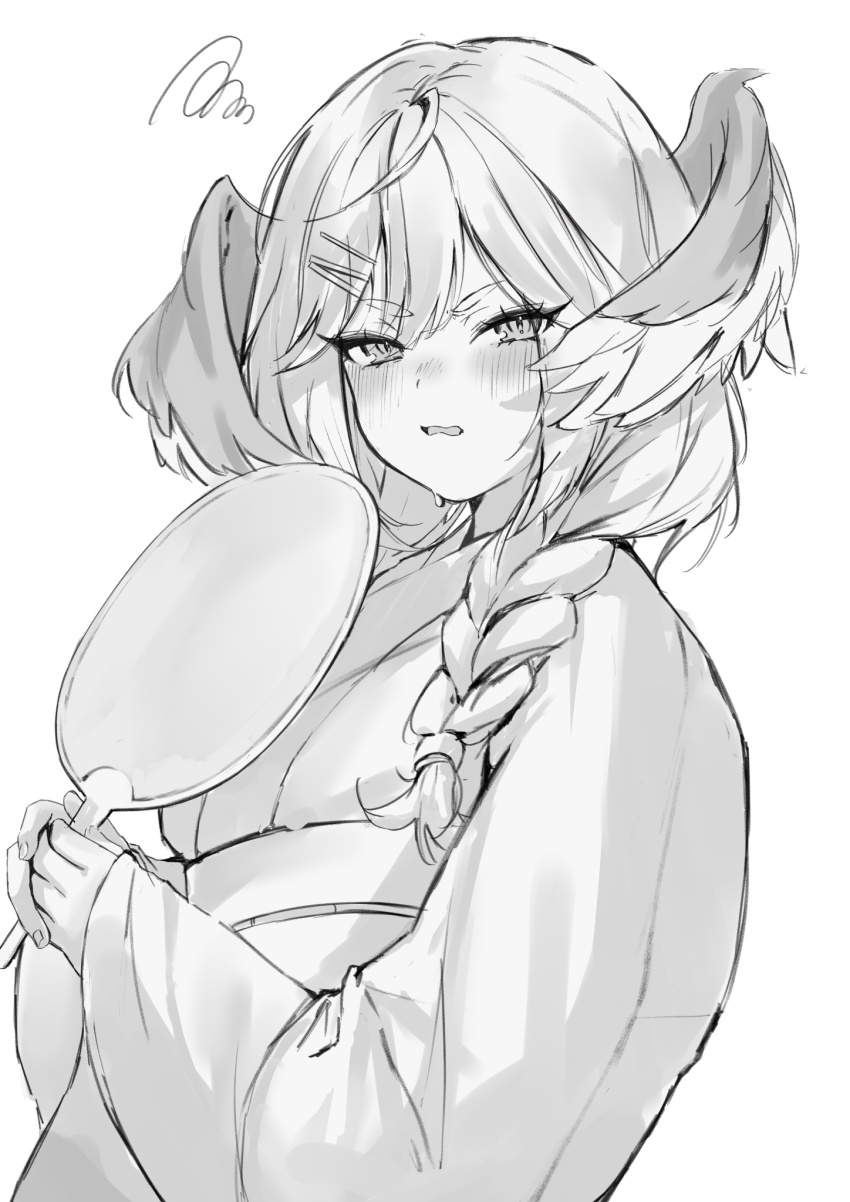 1girl, ahoge, alternate_costume, blush, braid, hair_ornament, hairclip, head_wings