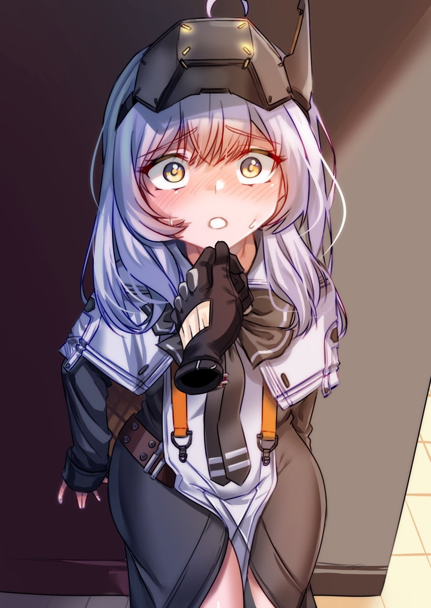 1girl, 1other, absurdres, ahoge, arms_behind_back, black_bow, black_bowtie, black_cloak