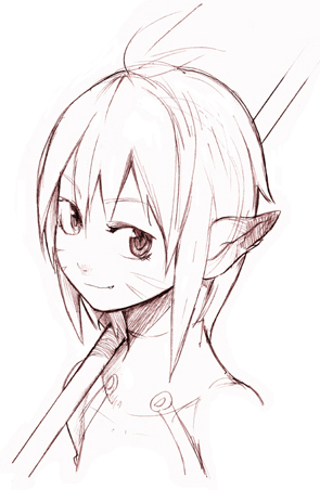 1girl, animal_ears, breath_of_fire, breath_of_fire_ii, facial_mark, fang, female_focus, lowres