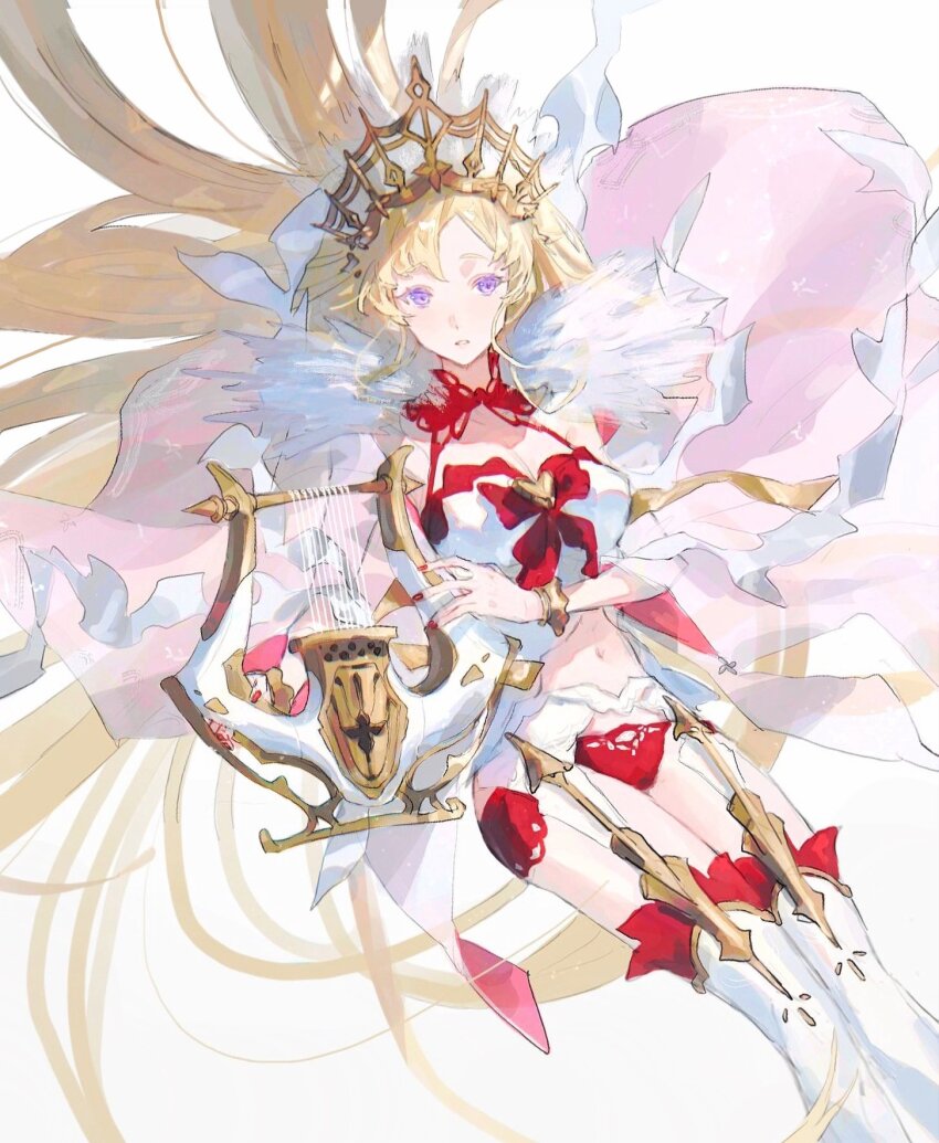 1girl, blonde_hair, bow, bracelet, breasts, brooch, cape, cleavage