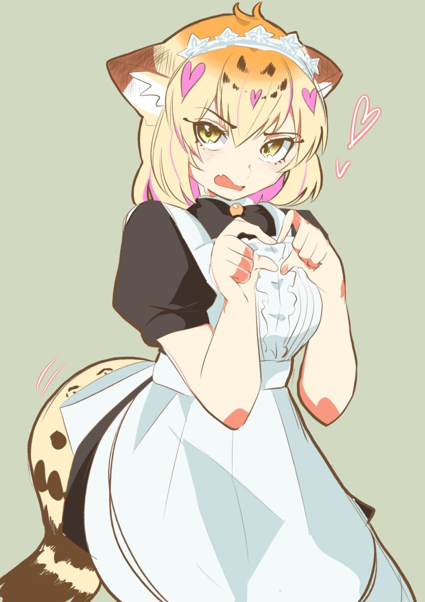 1girl, alternate_costume, animal_ears, apron, black_dress, blonde_hair, blush, brown_hair