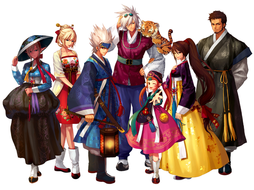 00s, dungeon_and_fighter, facial_hair, female_gunner_(dungeon_and_fighter), fighter_(dungeon_and_fighter), goatee, group_pic, group_picture