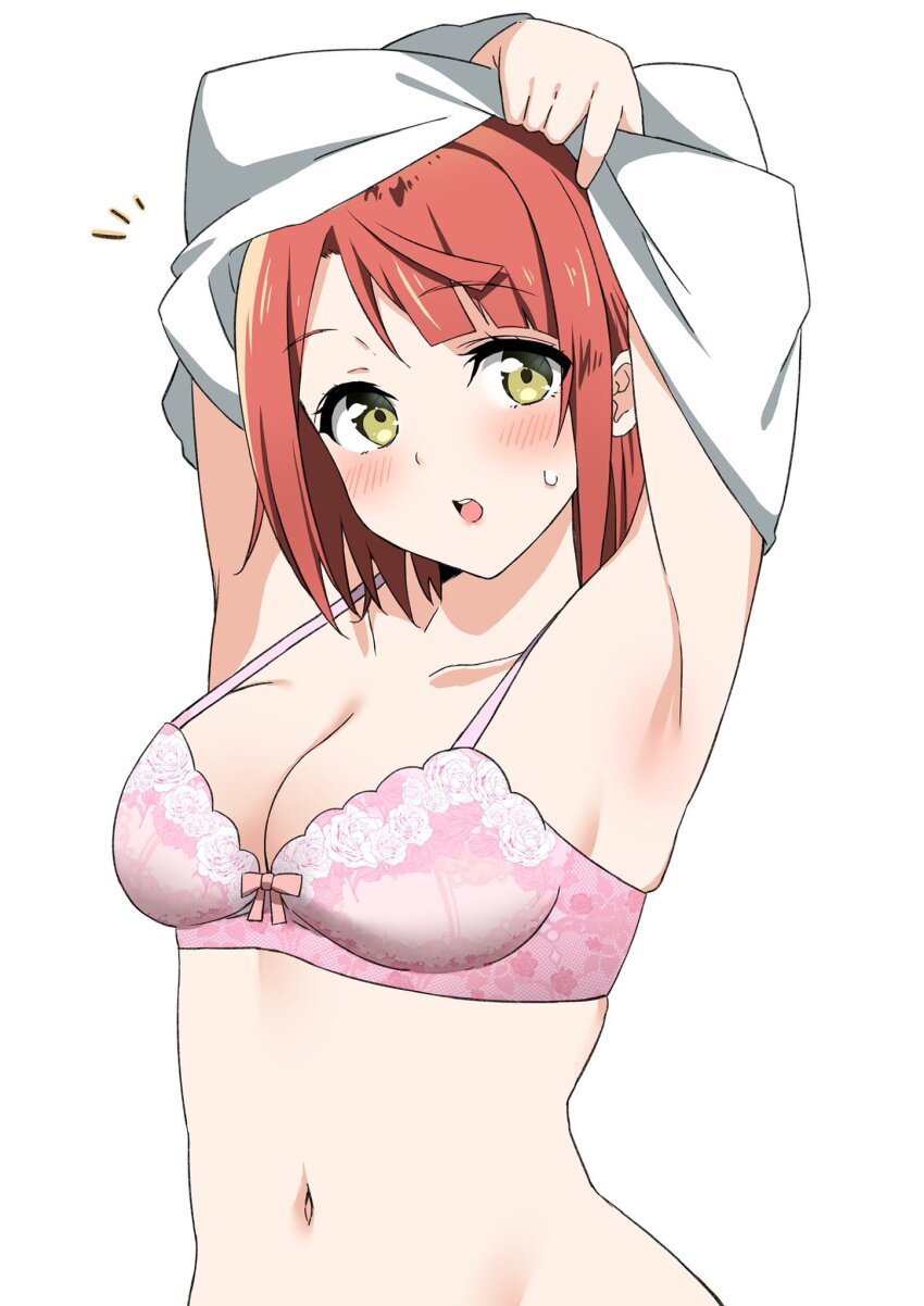 1girl, armpits, arms_up, bien_(djpwjd1), bra, breasts, cleavage, collarbone