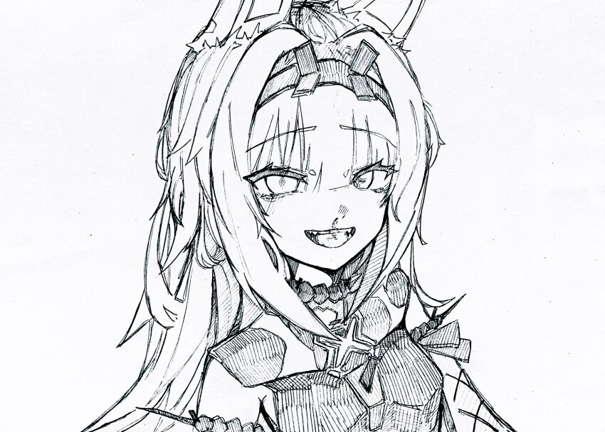 1girl, animal_ears, blood, detached_sleeves, dress, fake_animal_ears, hair_intakes, hairband