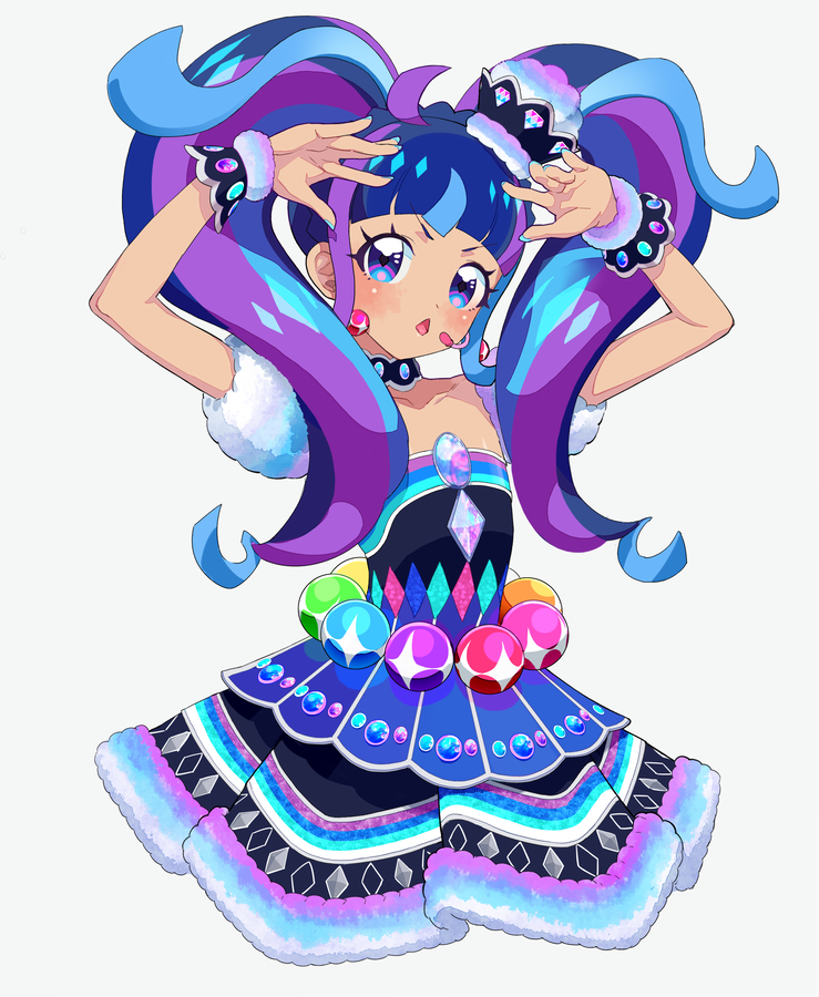 1girl, ahoge, blue_dress, blue_eyes, blue_gem, blue_hair, blunt_bangs, blush