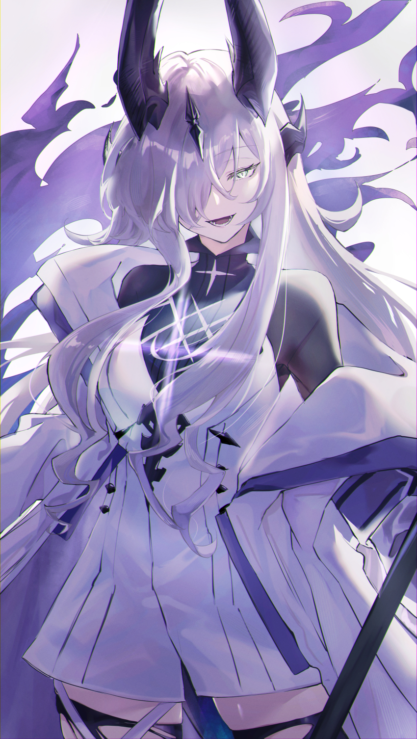 1girl, absurdres, arknights, black_shirt, black_thighhighs, blonde_hair, breasts, coat