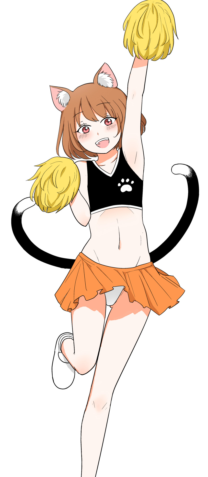 1girl, :d, absurdres, animal_ear_fluff, animal_ears, arm_up, armpits, bare_legs