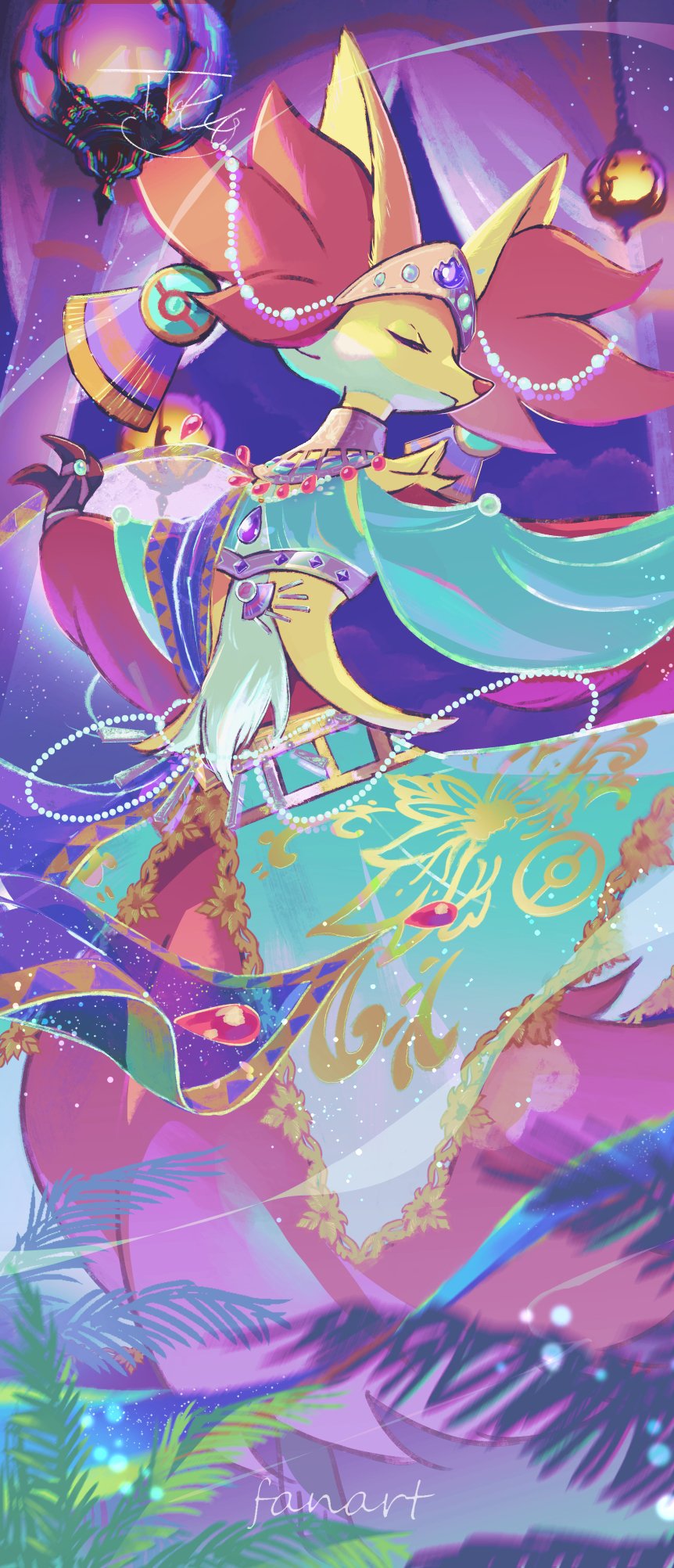 closed_eyes, clothed_pokemon, delphox, delphox_(sacred), gen_6_pokemon, highres, matsuno_tika, nintendo