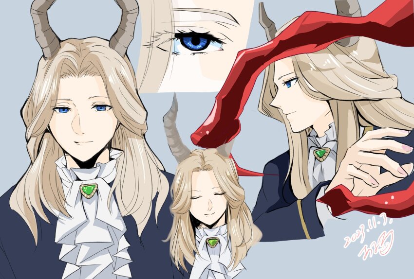 1boy, arunakurosaki, ascot, blonde_hair, blue_eyes, closed_eyes, closed_mouth, cropped_torso