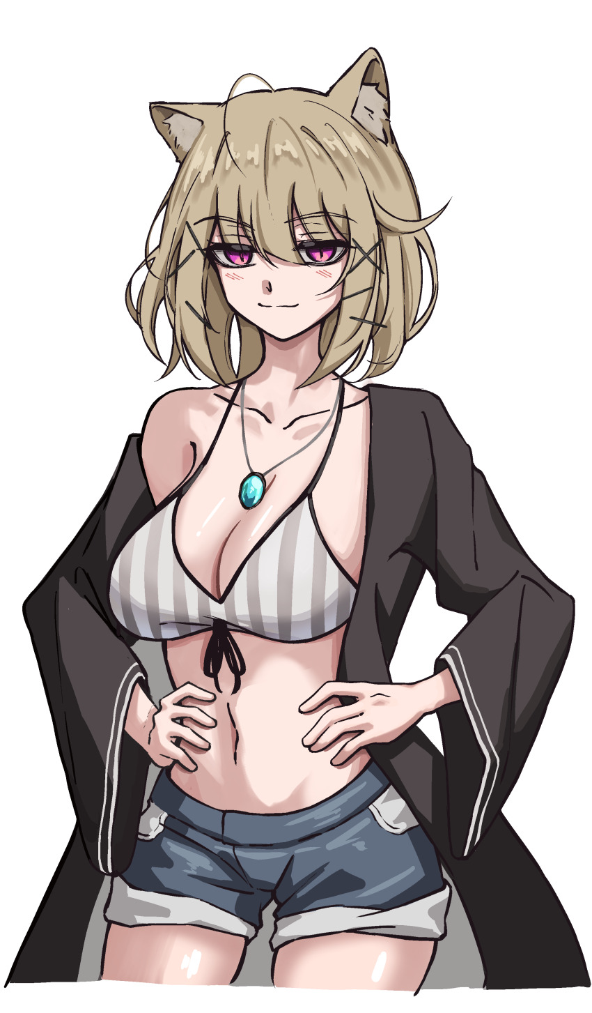 1girl, absurdres, ahoge, animal_ear_fluff, animal_ears, arknights, bikini, black_jacket