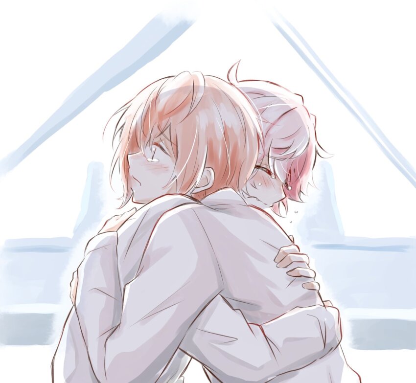 2boys, blush, closed_eyes, closed_mouth, crying, crying_with_eyes_open, hari_nyan_nyan, highres