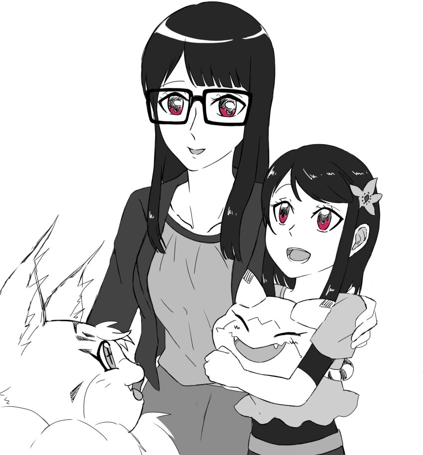 cat, digimon, digimon_(creature), fangs, flower, highres, looking_at_another, meicoomon