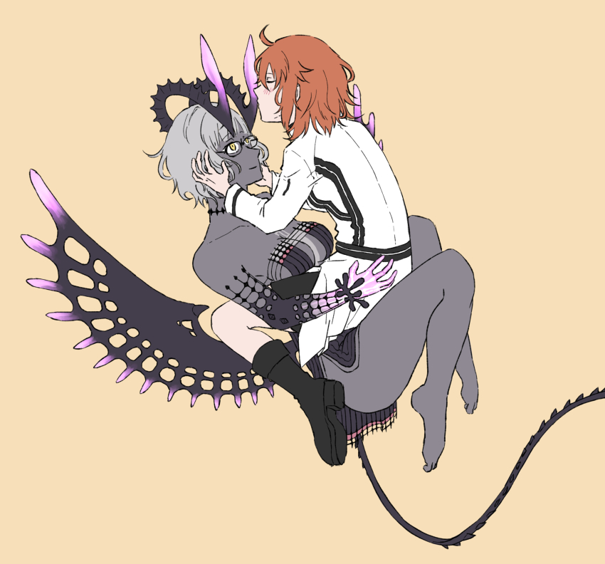 ahoge, barefoot, black_dress, blush, boots, closed_eyes, colored_skin, dress