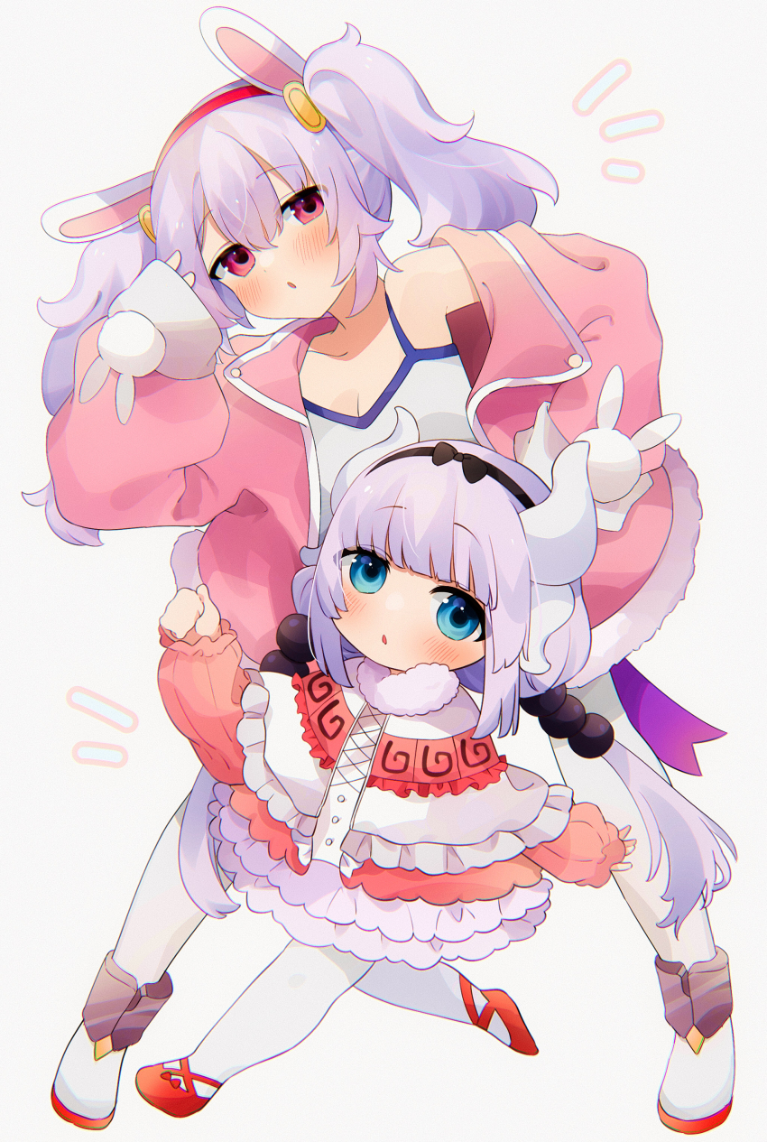 2girls, absurdres, animal_ears, azur_lane, beads, black_hairband, blue_eyes, blush