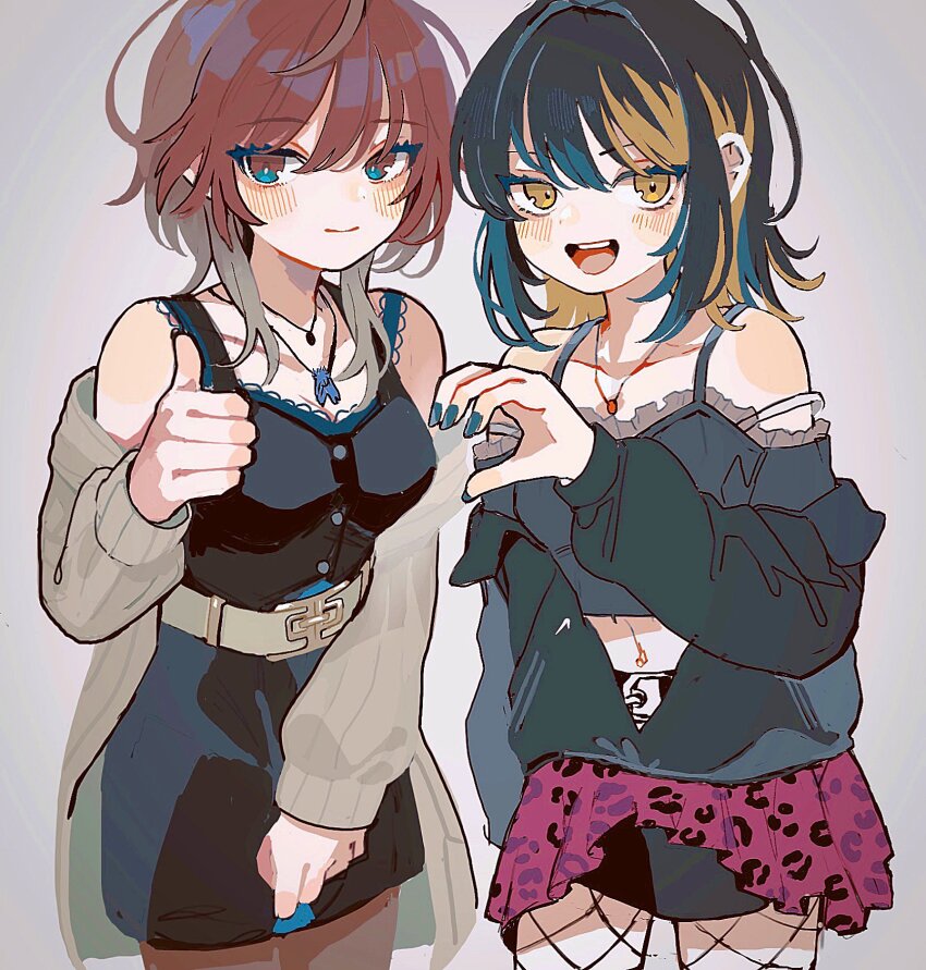 2girls, aketa_mikoto, black_dress, black_hair, blonde_hair, bottomless, breasts, brown_hair