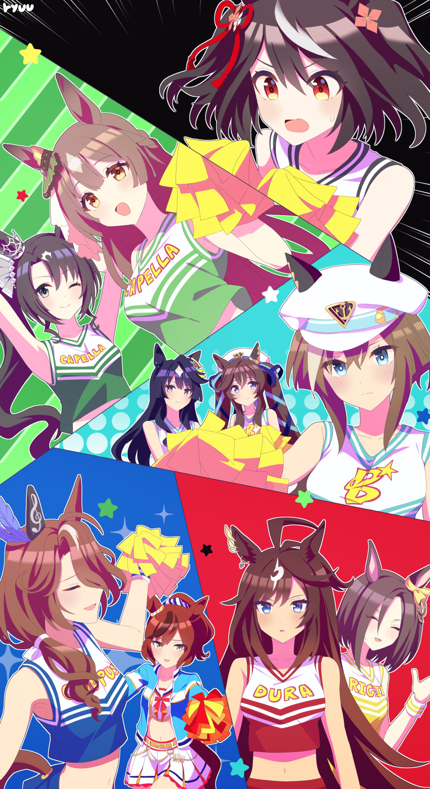 6+girls, absurdres, ahoge, air_groove_(umamusume), alternate_costume, armpits, black_hair, breasts