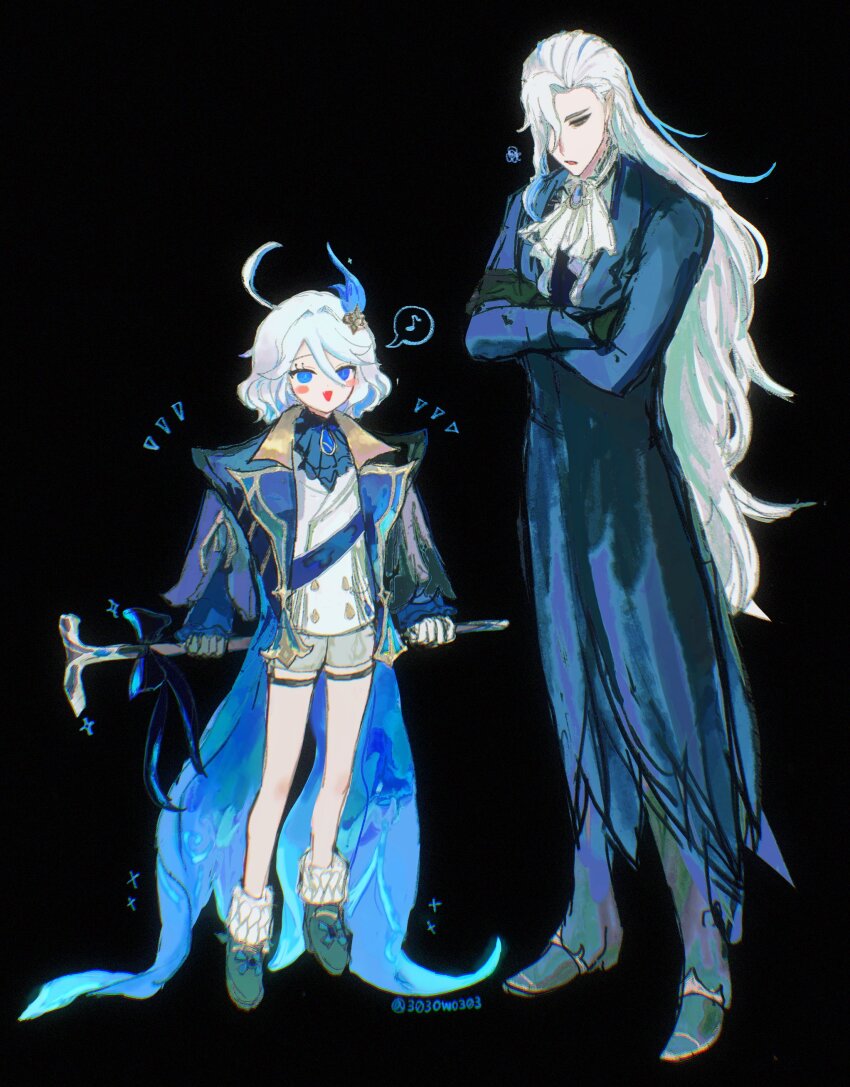 1boy, 1girl, 303owo303, absurdres, ahoge, black_background, black_gloves, black_pants