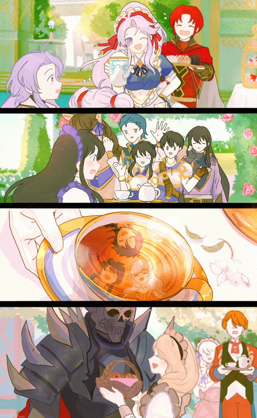 6+boys, 6+girls, ;d, alternate_costume, apron, arthur_(fire_emblem:_genealogy_of_the_holy_war), ayra_(fire_emblem), ayra_(tea_party)_(fire_emblem)