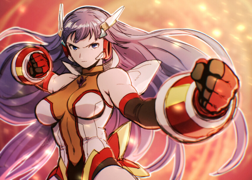 1girl, aoba_(smartbeat), biceps, breasts, cleavage, cosplay, covered_navel, ear_covers