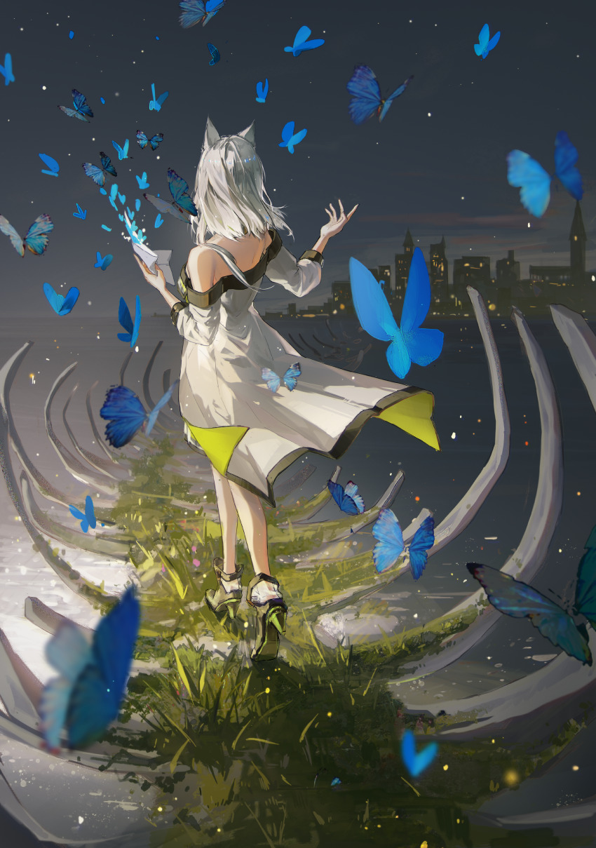 1girl, absurdres, animal_ears, animal_skeleton, ankle_boots, arknights, back, bare_shoulders