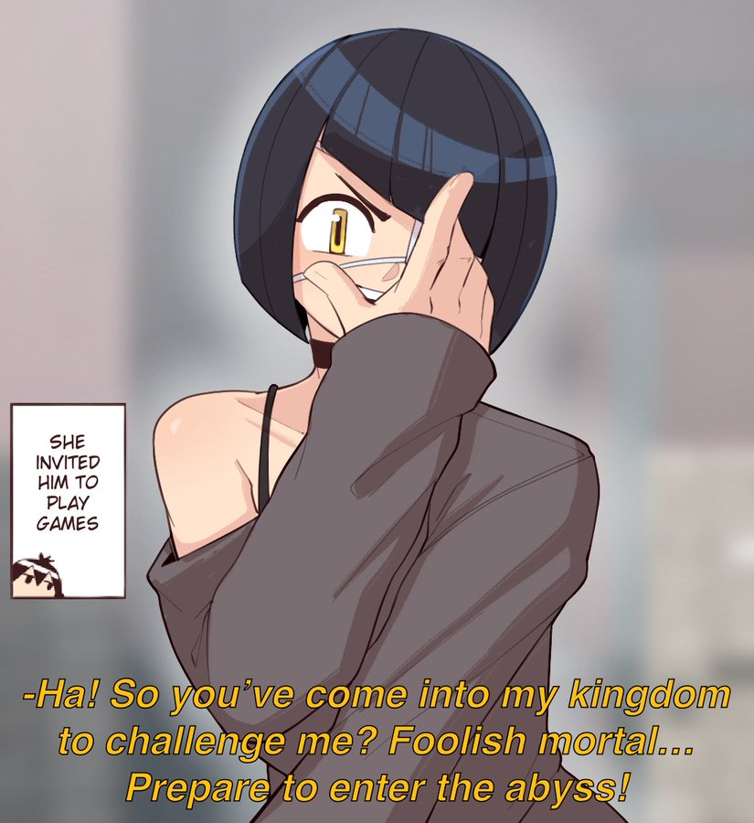 1girl, black_hair, choker, commentary, covering_one_eye, english_commentary, english_text, eyepatch