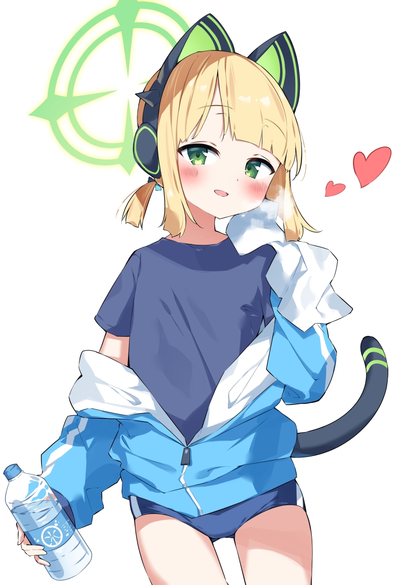 1girl, absurdres, animal_ear_headphones, animal_ears, black_shirt, blonde_hair, blue_archive, blue_buruma