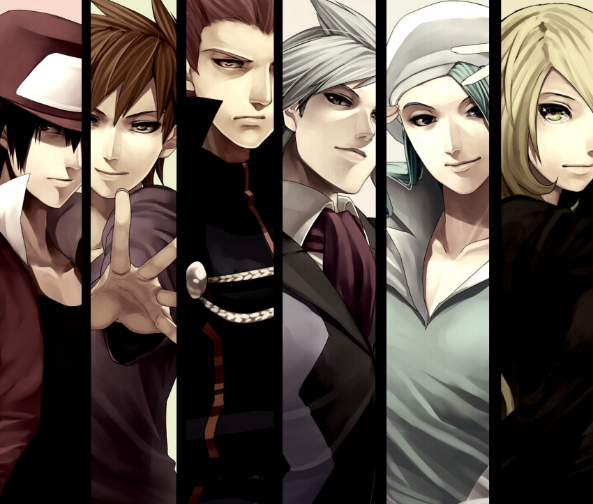 00s, 1990s_(style), 5boys, alternate_costume, bad_id, bad_pixiv_id, baseball_cap, black_hair