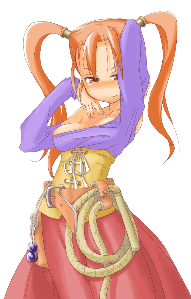 1girl, bare_shoulders, belt, blush, breasts, cleavage, corset, dragon_quest