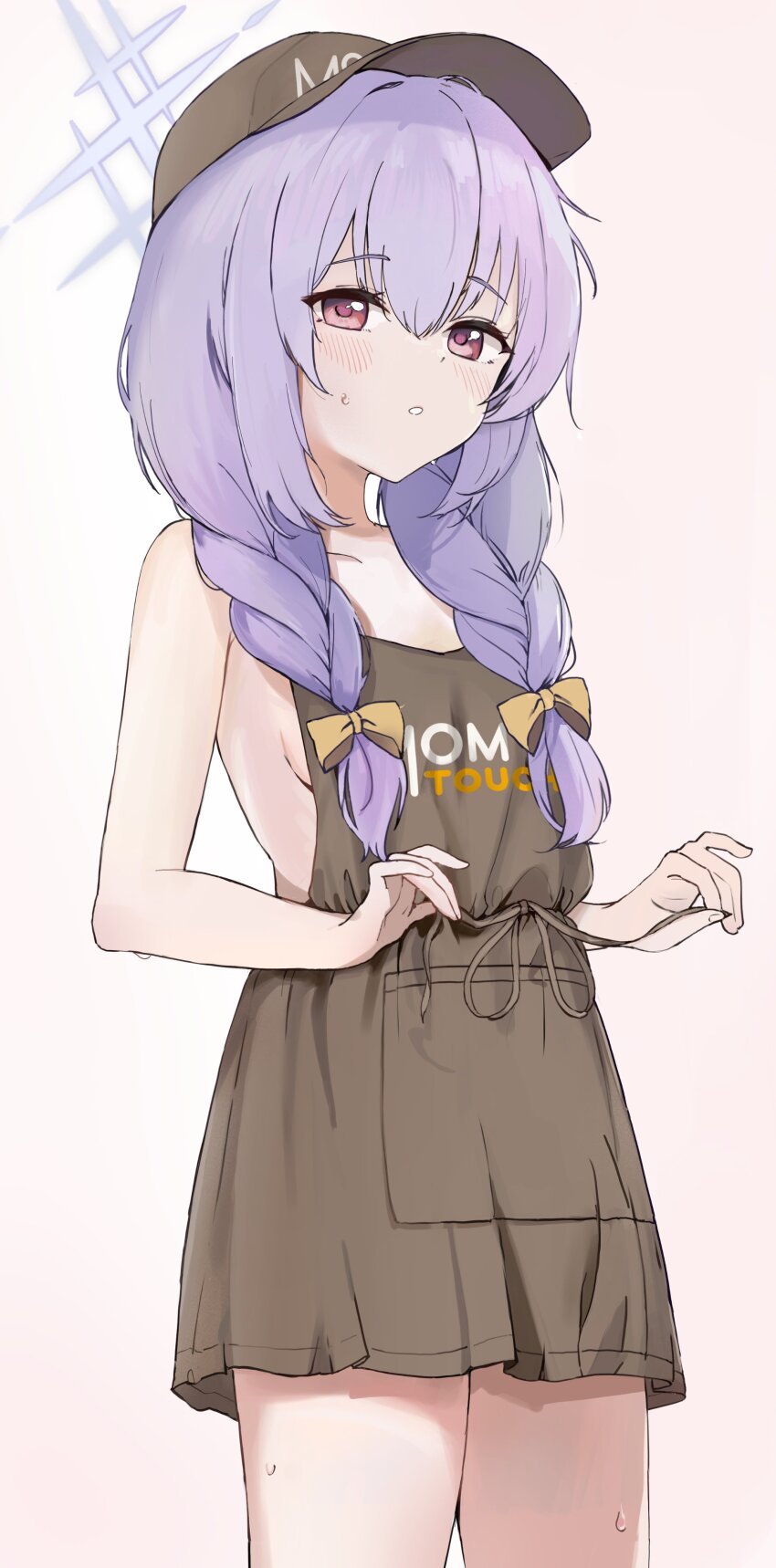 1girl, absurdres, alternate_costume, apron, atsuko_(blue_archive), bare_arms, bare_legs, baseball_cap