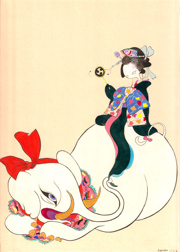 1girl, bow, elephant, female_focus, japanese_clothes, kimono, makita_haruka, original, siyawase, solo
