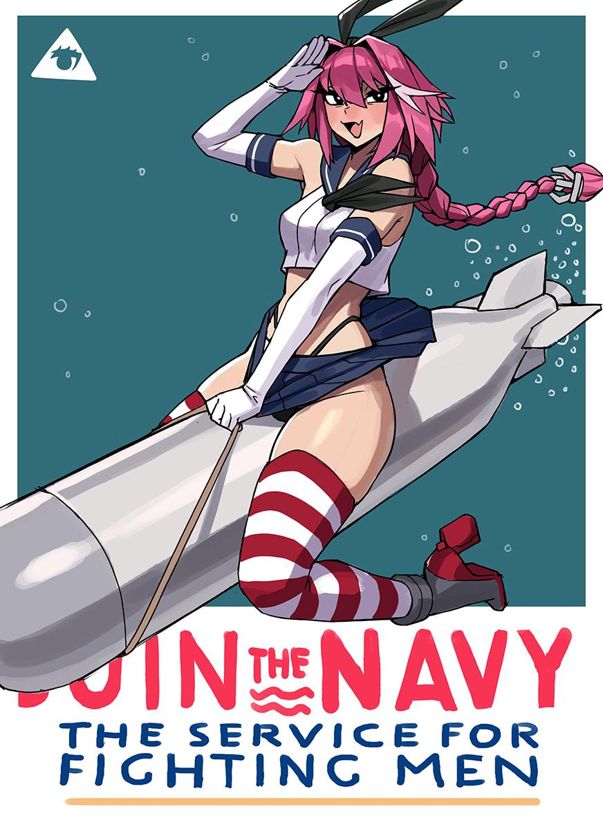 1futa, astolfo_(fate), bare_shoulders, black_panties, breasts, cosplay, crop_top, donburi_(donburikazoku)