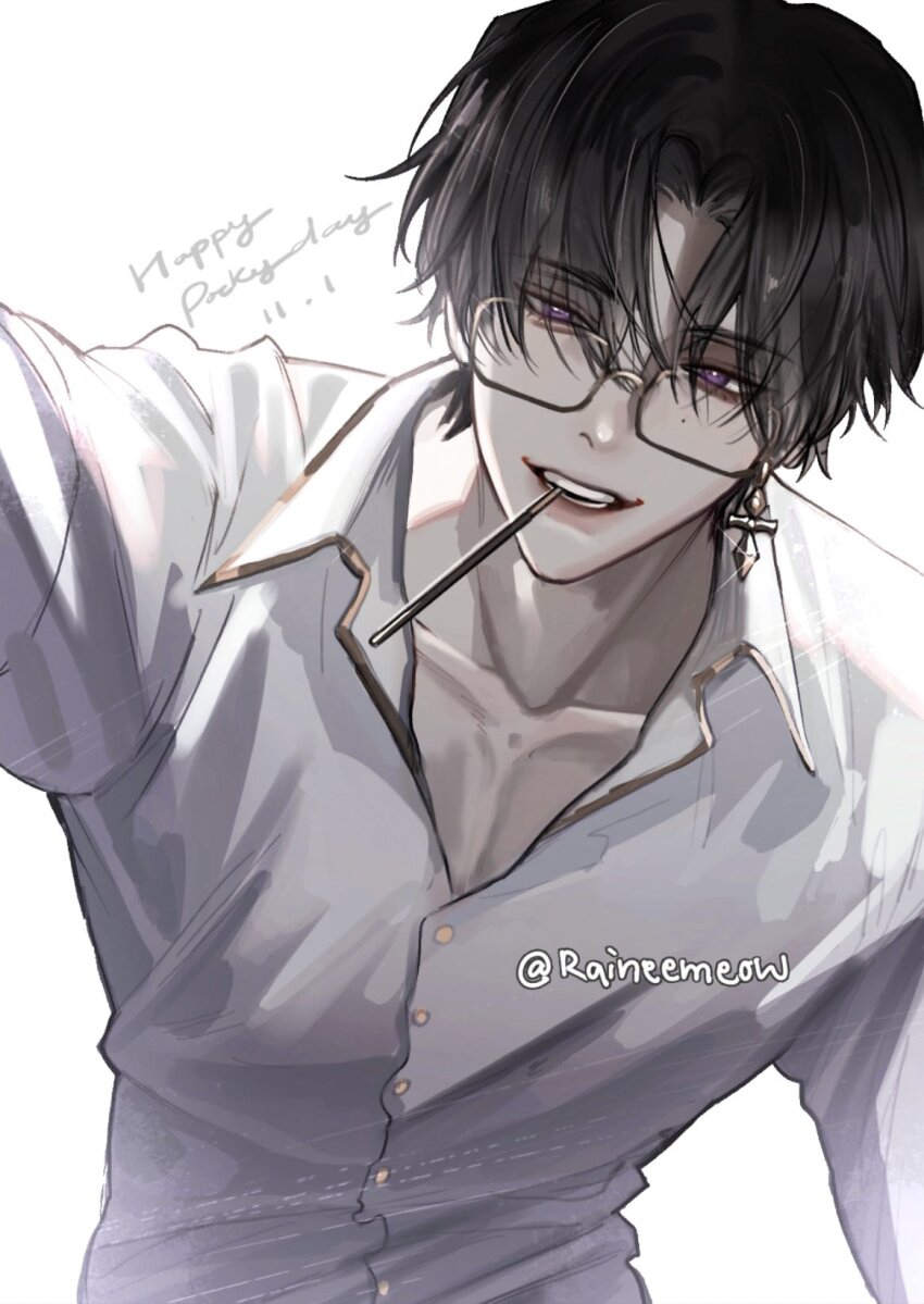 1boy, algorhythm_project, artist_name, black_hair, buttons, collarbone, collared_shirt, commentary