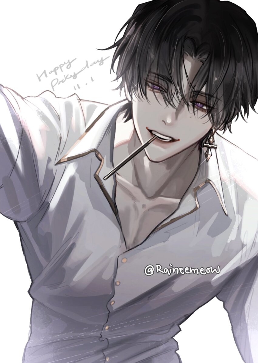 1boy, algorhythm_project, artist_name, black_hair, buttons, collarbone, collared_shirt, commentary