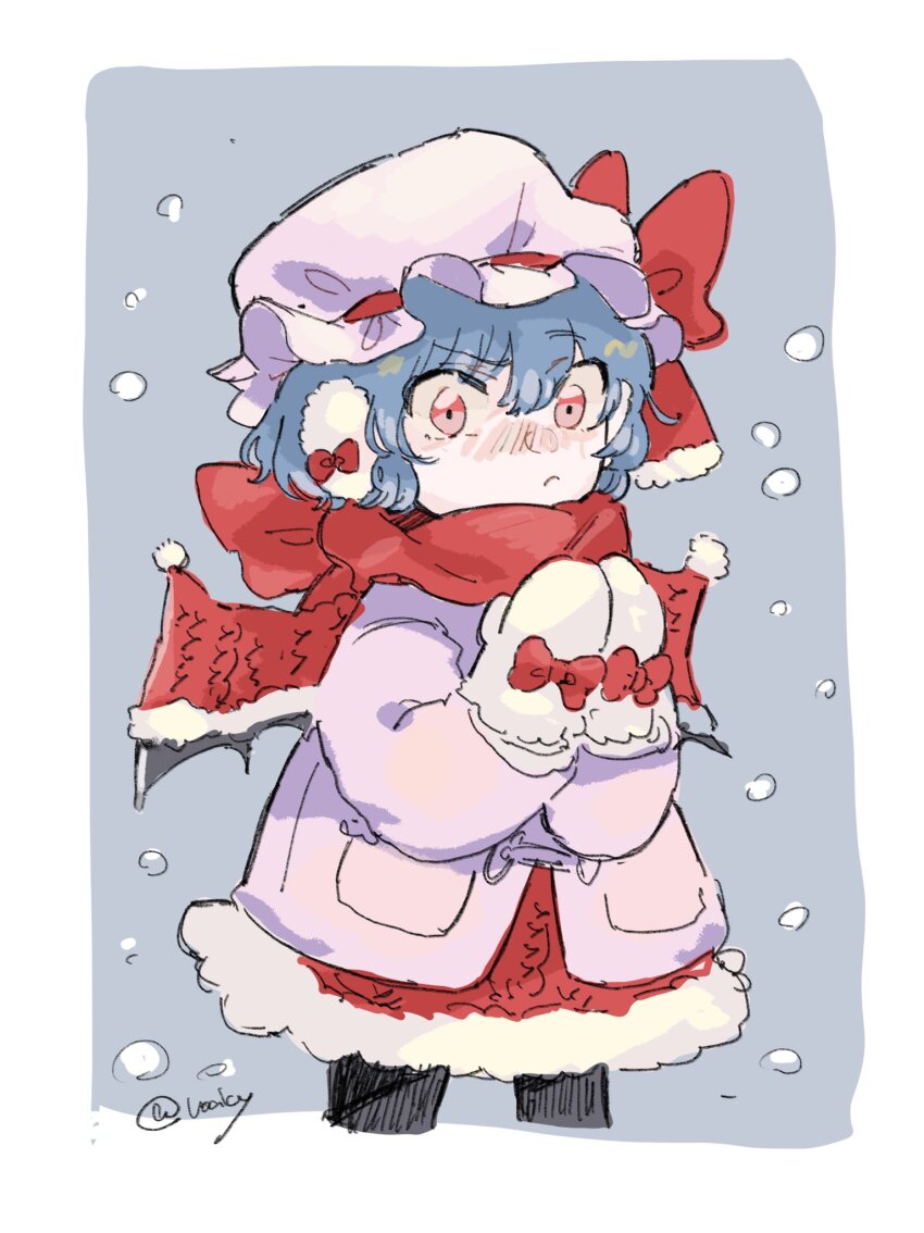 1girl, back_bow, bat_wings, black_pantyhose, black_wings, blue_background, blue_hair, blush