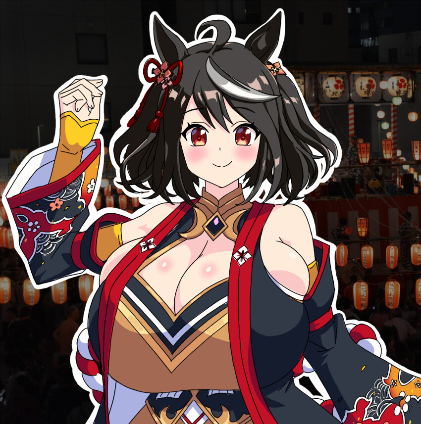 1girl, ahoge, alternate_breast_size_(larger), animal_ears, blush, breasts, buruma, closed_mouth