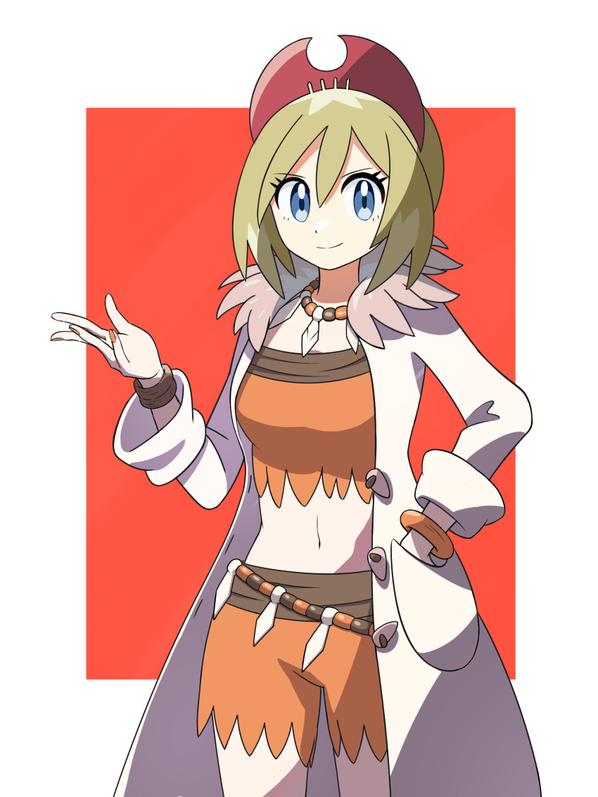 1girl, absurdres, belly_chain, blonde_hair, blue_eyes, border, bracelet, closed_mouth