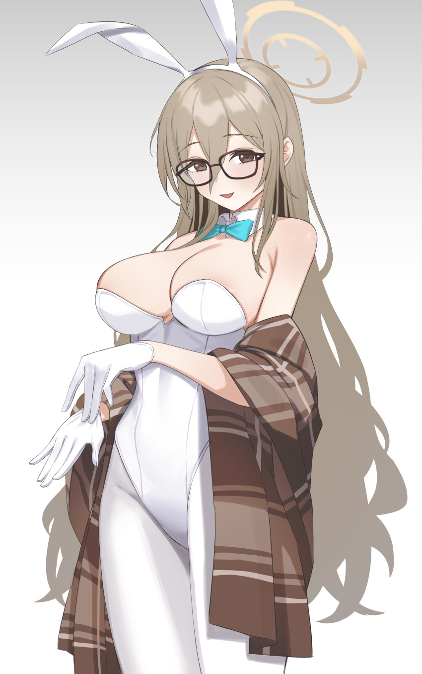 1girl, absurdres, adjusting_clothes, adjusting_gloves, akane_(blue_archive), akane_(bunny)_(blue_archive), animal_ears, aruruaaaa