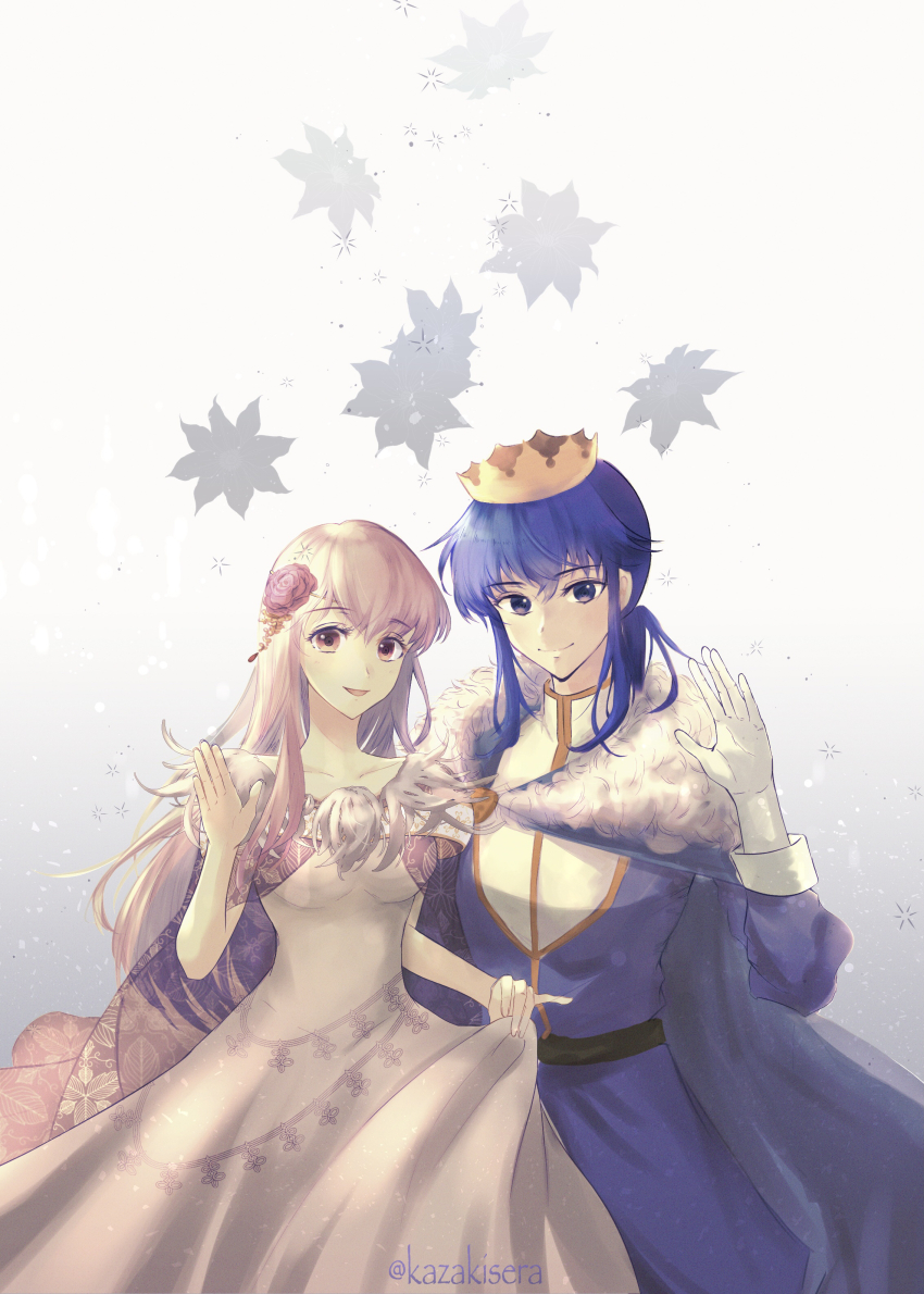 1boy, 1girl, absurdres, alternate_costume, blue_eyes, blue_hair, brother_and_sister, cloak