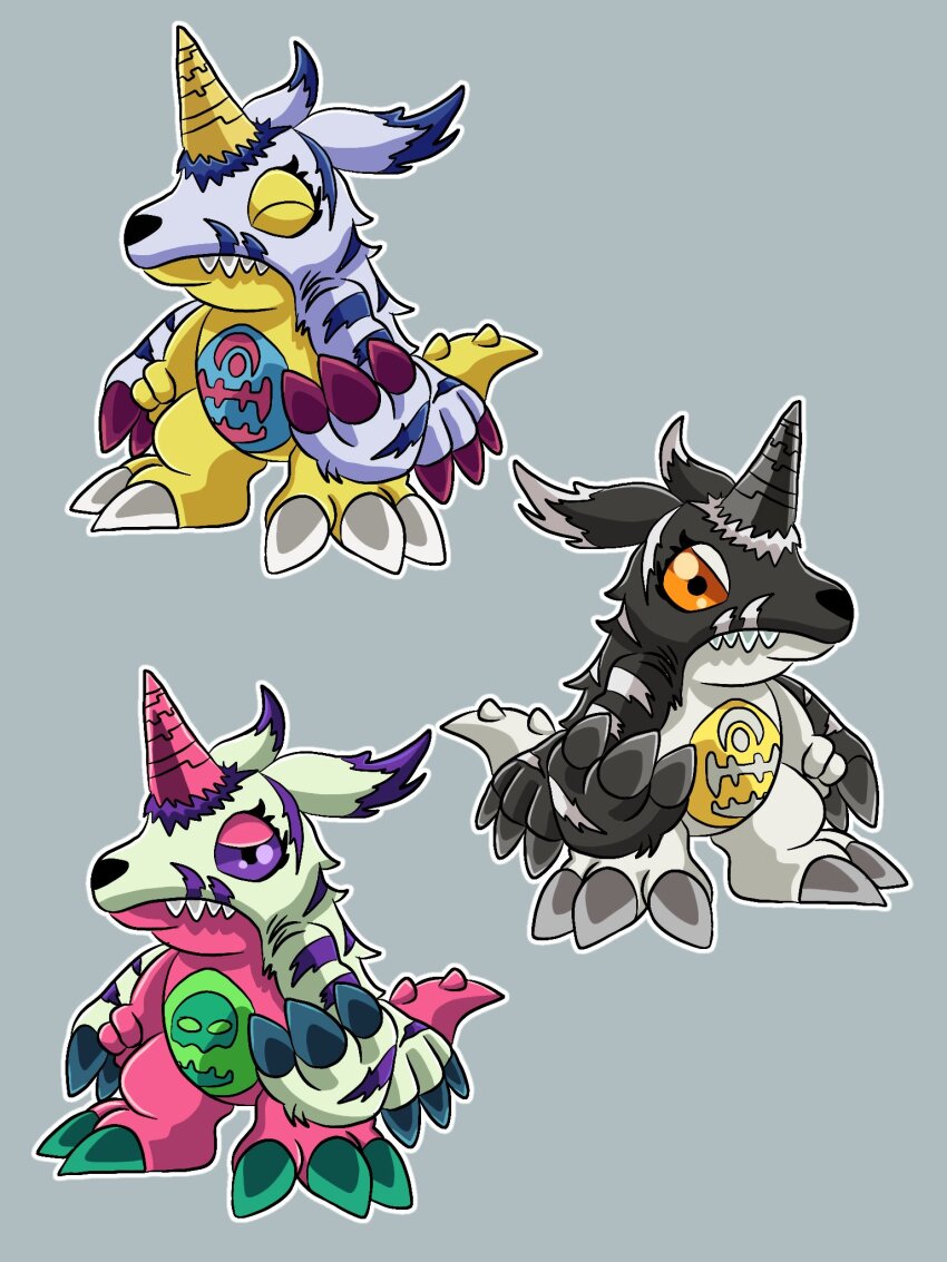 claws, digimon, digimon_(creature), gabumon, gabumon_(black), highres, horns, psychemon