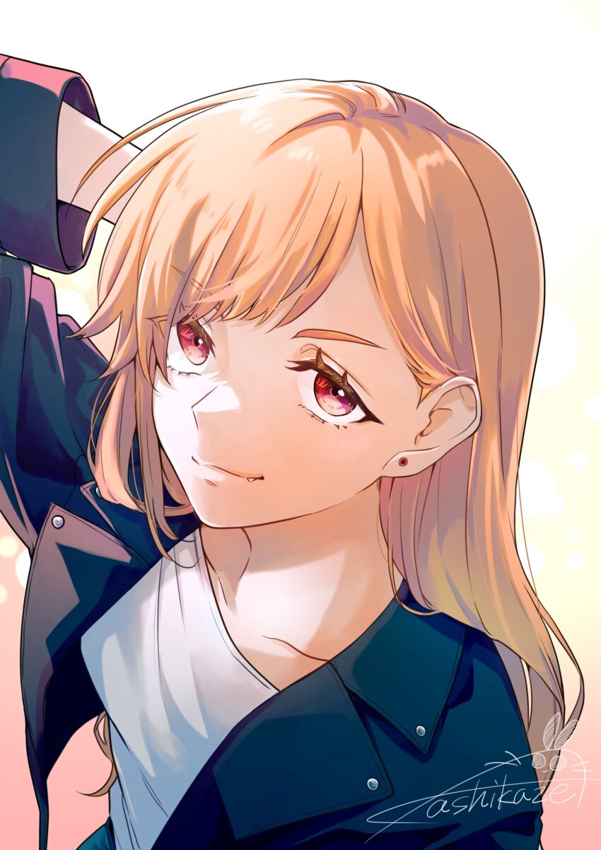 1girl, absurdres, black_jacket, blonde_hair, closed_mouth, collarbone, commentary, commentary_request