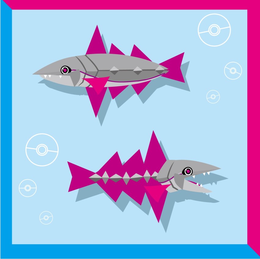 animal_focus, border, closed_mouth, drop_shadow, fish, flat_color, from_side, highres