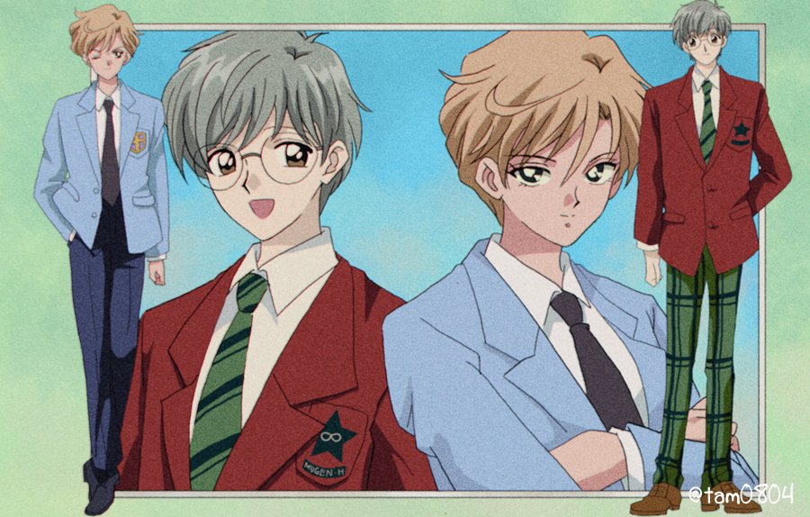 1boy, 1girl, bishoujo_senshi_sailor_moon, bishoujo_senshi_sailor_moon_s, blonde_hair, brown_hair, cardcaptor_sakura, cosplay