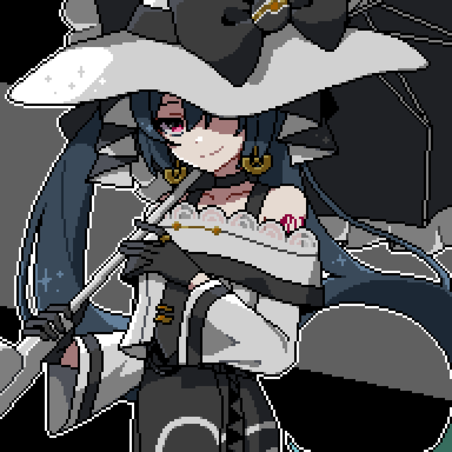 1girl, artist_request, black_hair, dark_miku_(project_voltage), hatsune_miku, highres, luna_118_222, nintendo, pixel_art, pokemon, project_voltage, solo, twintails, vocaloid