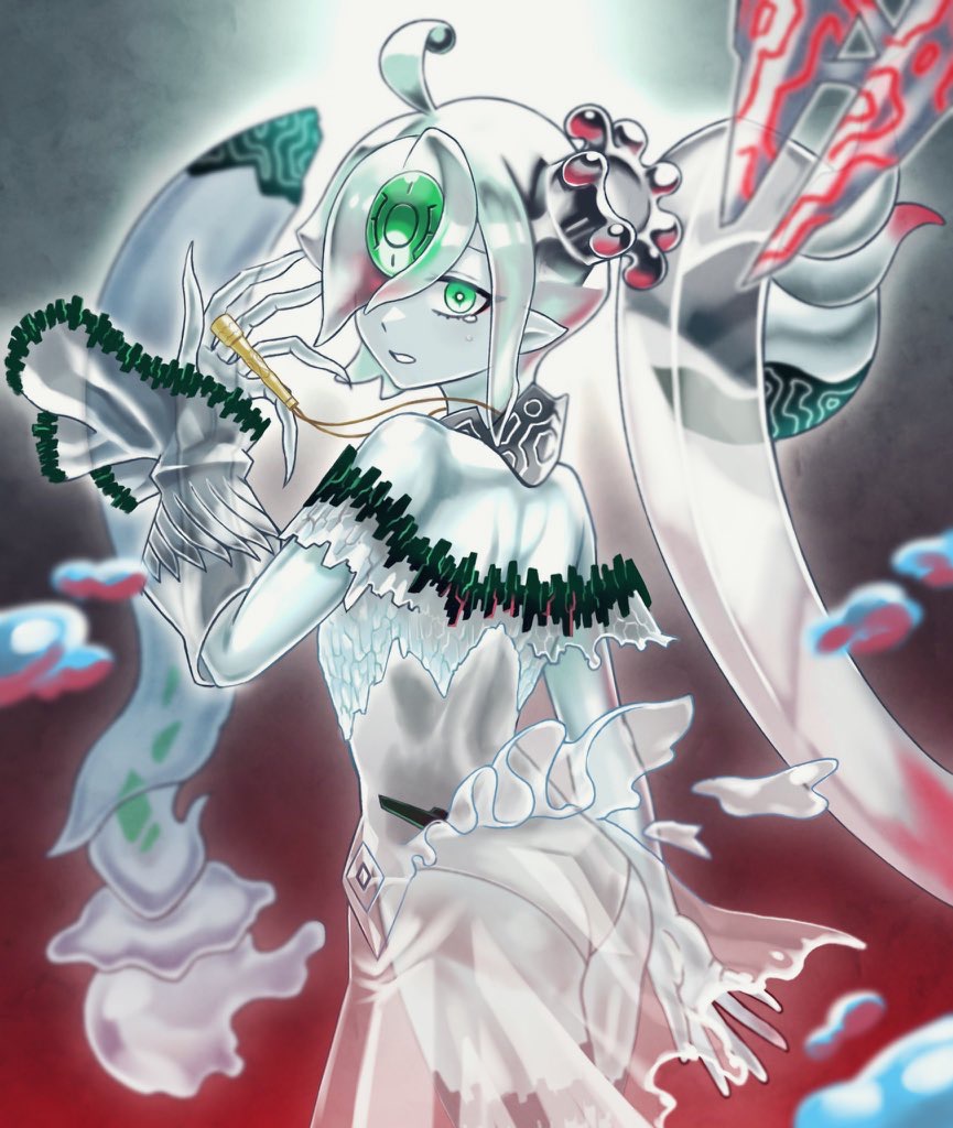 1girl, ahoge, ass, bubble_pipe, detached_sleeves, dress, duel_monster, forehead_jewel