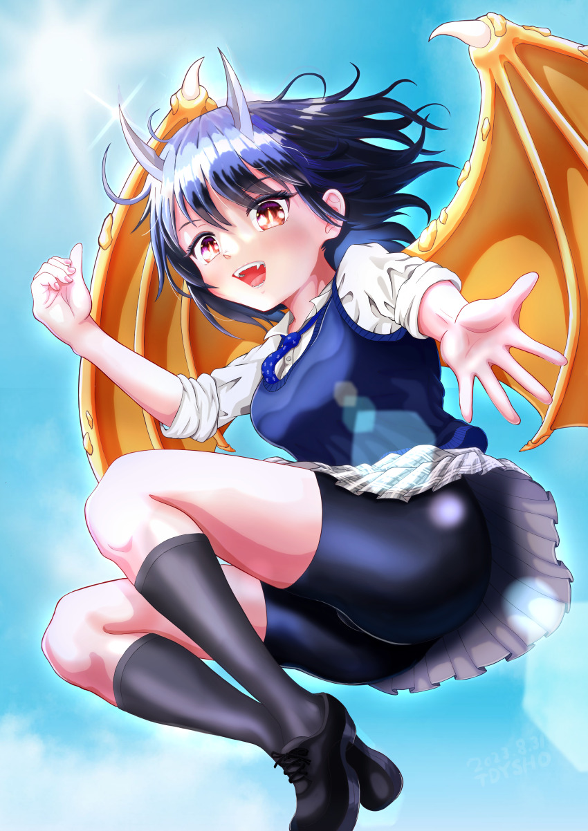 1girl, :d, absurdres, aoki_ruri, ass, bike_shorts, bike_shorts_under_skirt, black_footwear