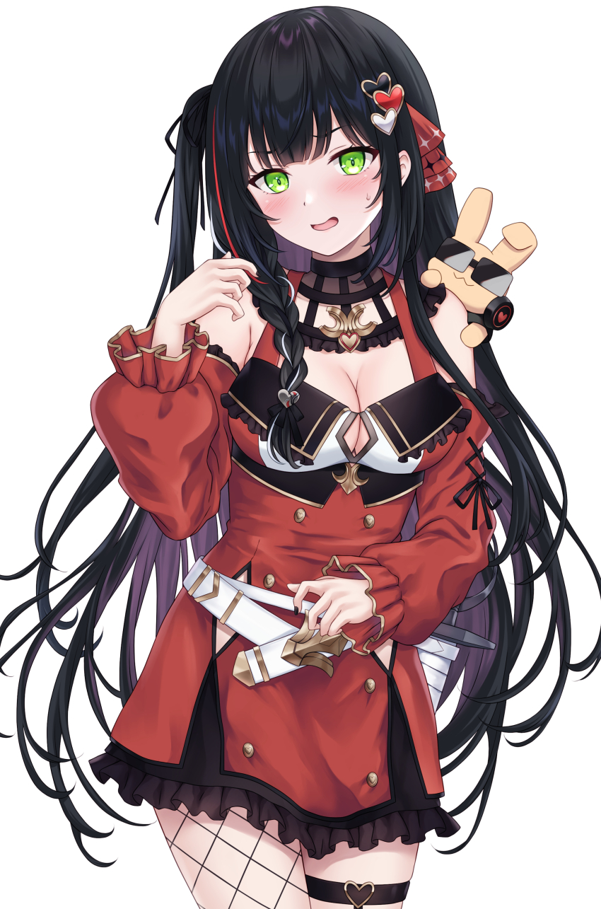 1girl, absurdres, bare_shoulders, belt, black_hair, black_nails, black_skirt, blush